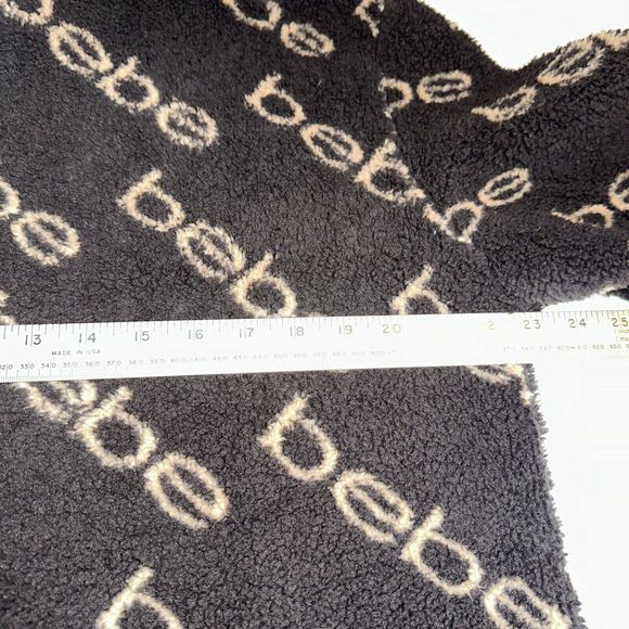 BEBE Brown women sz XL sherpa 1/4 zip sweater sweatshirt‎ top Fuzzy Furry Logo - Picture 6 of 7